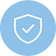 White shield icon with a check mark on a light blue circular background