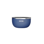 Medium Salad Bowl Blue with silver rim and 'NAYAD' branding on a white background