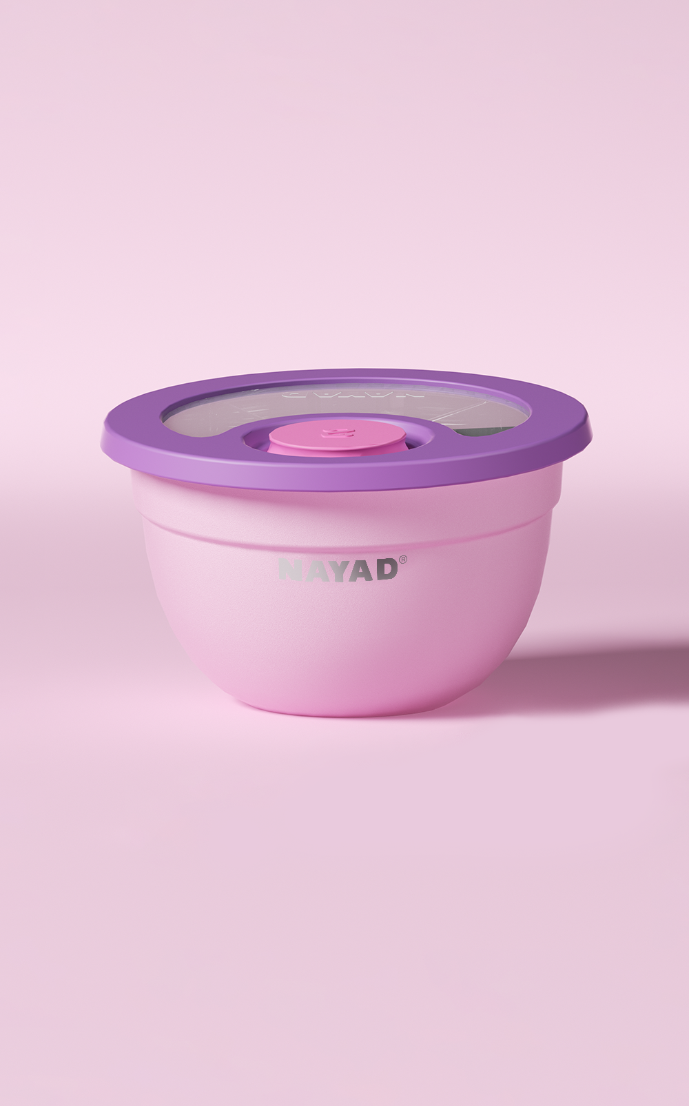Pink nayad salad bowl on a pink background