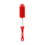 A red and white bottle cleaning brush with a silicone bristle head and a hanging handle, featuring the brand name 'NAYAD' printed vertically on the handle, set against a plain white background.