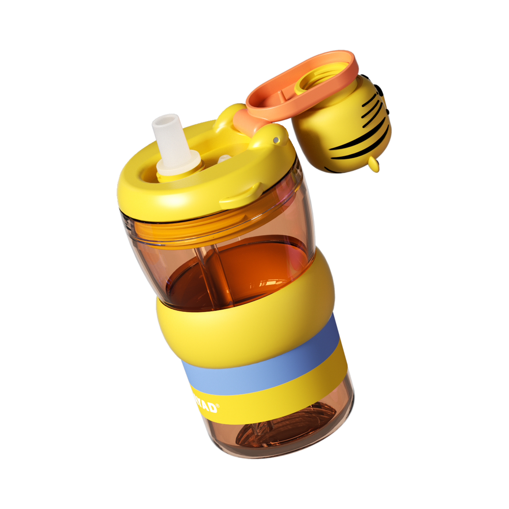 Colorful children's tumbler with a straw on a white background