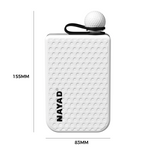 White drinkware tumbler with golf design style with 'NAYAD' branding on a white background with dimensions