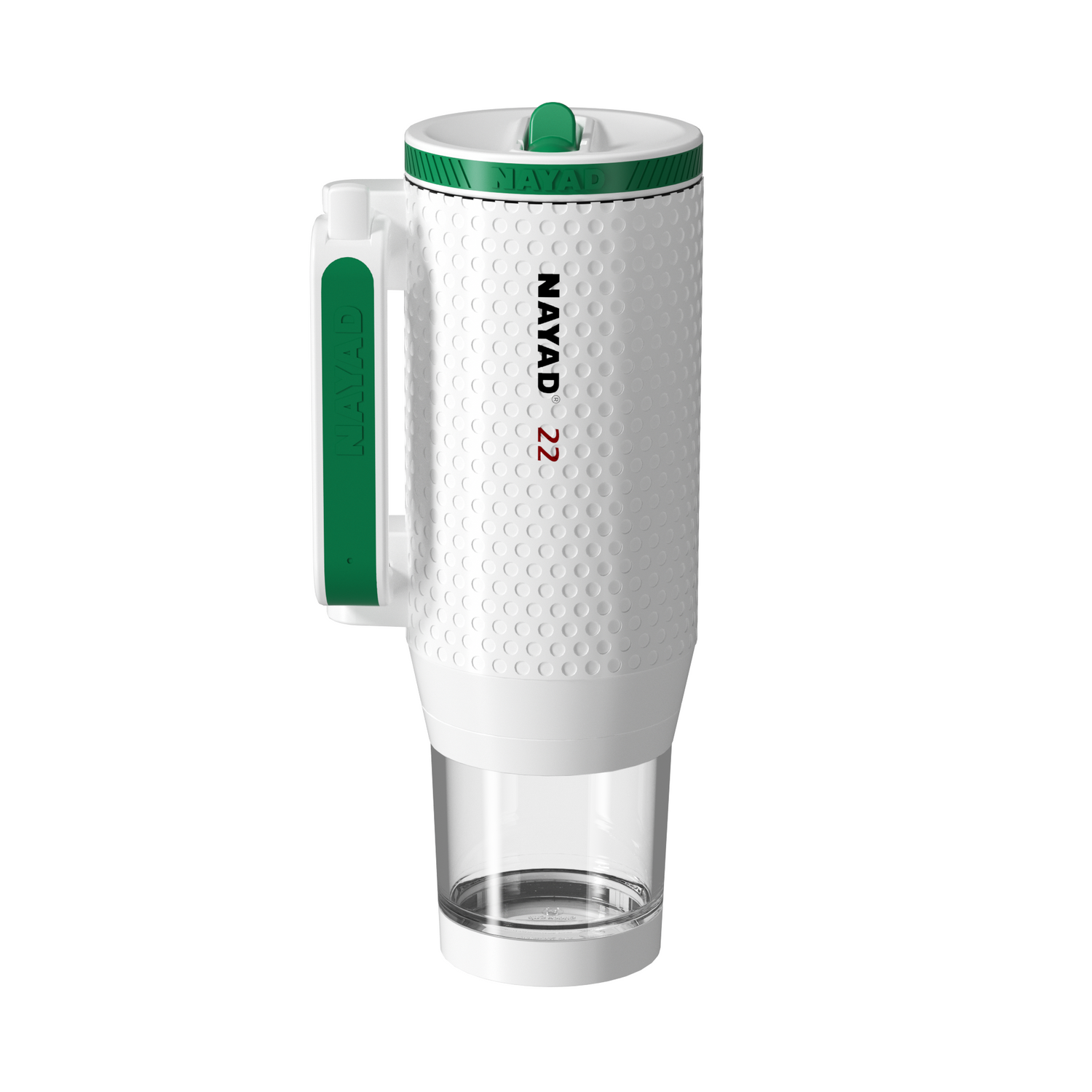 White golf style and green textured mug with handle on a white background