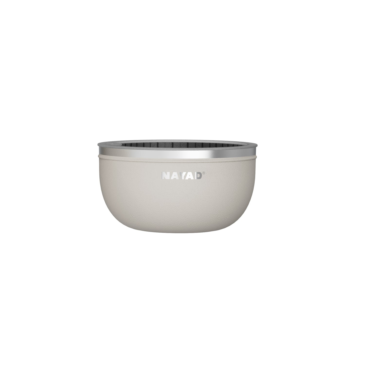 Medium Salad Bowl Grey/Biege with silver rim and 'NAYAD' branding on a white background