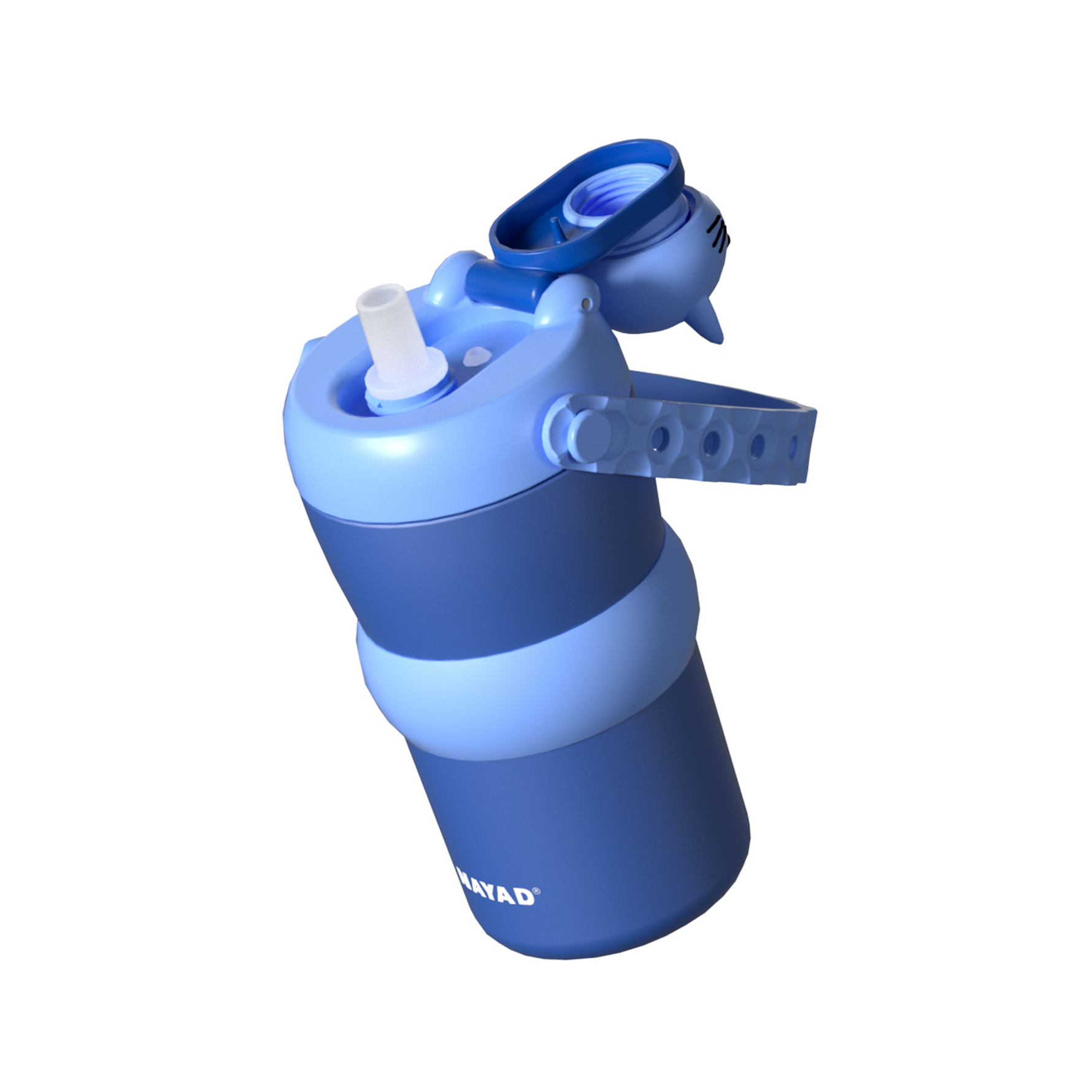 A blue and light blue water bottle with a flip-top lid, shown on a plain white background. The brand name 'ANAD' is partially visible in white text near the bottom.
