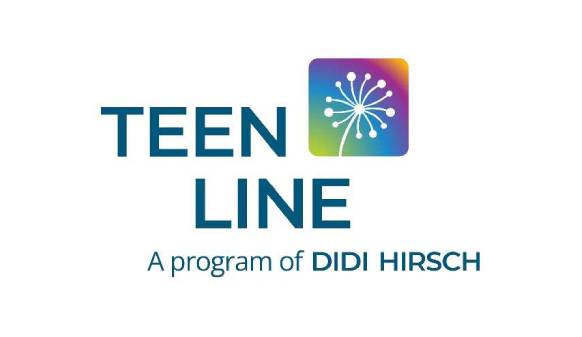 Logo of Teen Line, a program of Didi Hirsch, with a colorful square icon on a white background.
