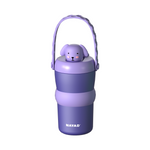 A purple insulated water bottle with a matching purple carrying handle and a small dog-shaped lid topper, shown on a plain white background. The brand name NAYAD is printed near the bottom.