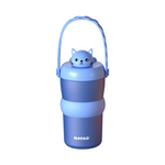 A blue insulated water bottle with a cat-shaped lid topper and a carrying handle, shown on a plain white background. The brand name NAYAD is printed near the bottom.