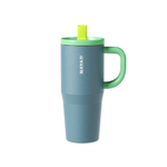 green mug with green handle and lid on a white background