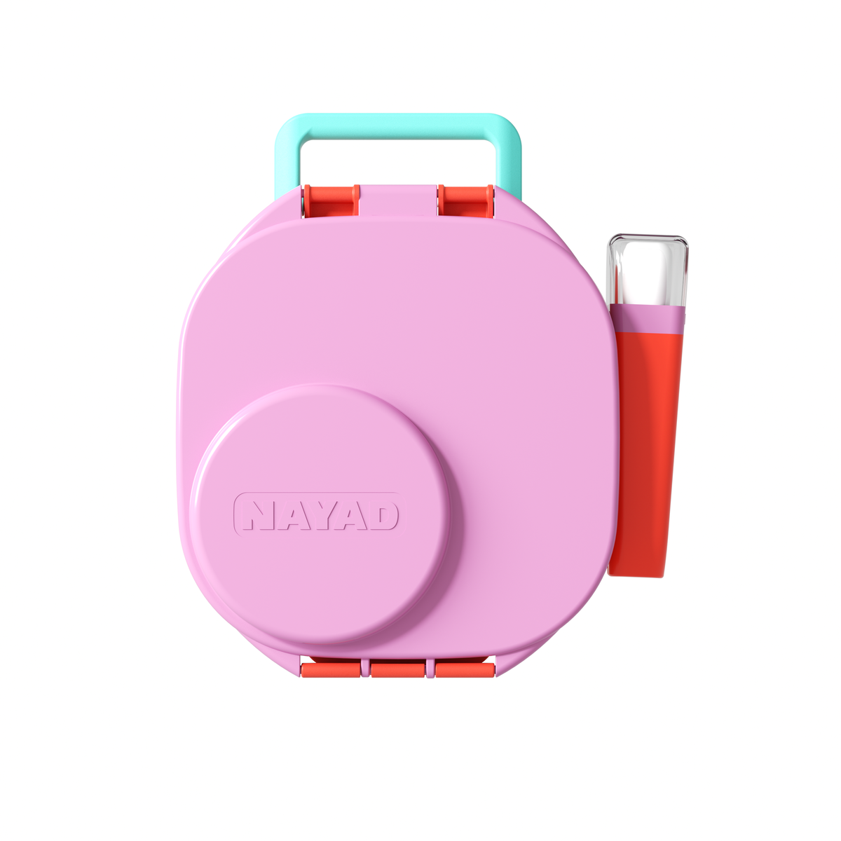 Pink and red Nayad product with a handle on a white background