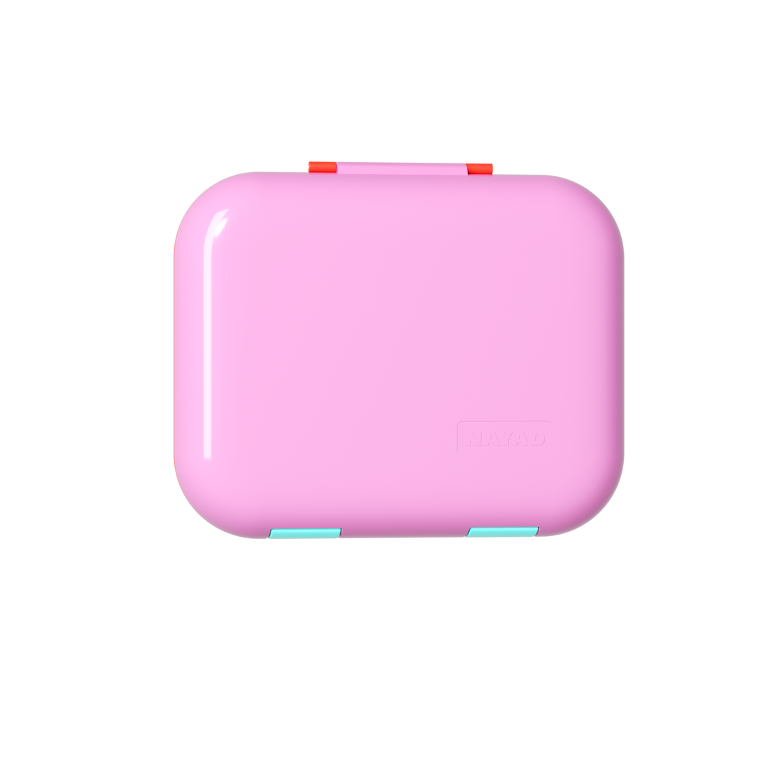 Pink rectangular close case with a red top on a white background