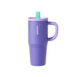 Purple mug with a turquoise straw on a white background